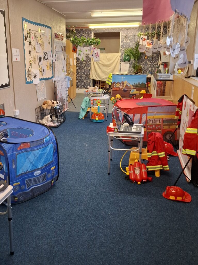 EYFS role play setup in a nursery setting supporting communication and emotional development